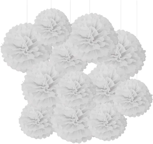 Vista 13 de GAKA Pompones de papel de seda rosa intenso (rojo rosa), rosa y naranja, decoraciones para fiestas, flores de seda colgantes de 10 y 12 pulgadas, 12