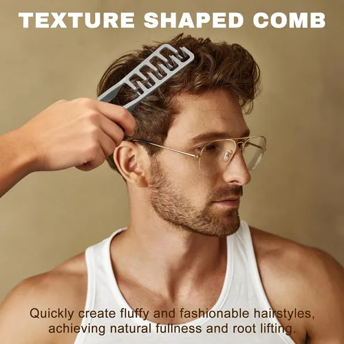 Vista 2 de Peine de textura – 2 piezas de peine de pelo de dientes anchos para hombres y mujeres (gris+rosa)