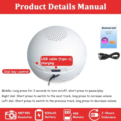 Vista 3 de Lámpara de esfera de memoria de Navidad 2026, reproductor de video 3D de bola de cristal de 2.7 pulgadas, videos y fotos cargables personalizados