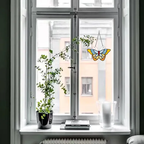 Vista 6 de Colgantes de ventana estilo mariposa Tiffany, regalo para amigas, hermanas (7.3 x 5.1 pulgadas)