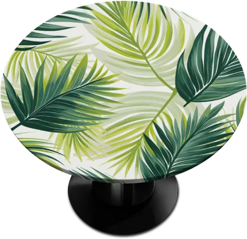 Vista 27 de Pardick Mantel redondo ajustado con borde elástico, mantel de mesa redonda con diseño de hojas abstractas y coloridas, impermeable y lavable, ideal