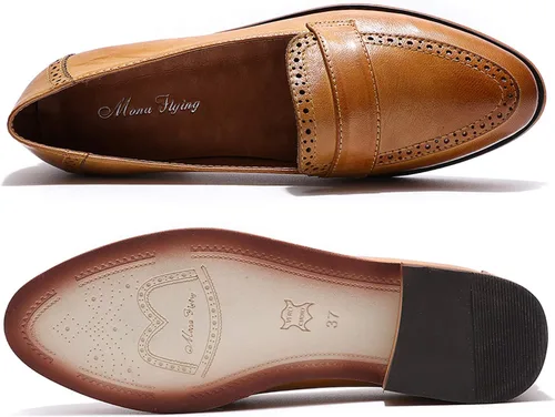Vista 4 de Mona Flying Mocasines de cuero para mujer, estilo informal, planos, para mujeres y jóvenes