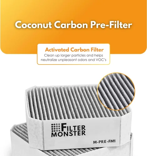 Vista 5 de Filter-Monster - Filtro de repuesto con 2 prefiltros de carbono de coco, juego de 3 – Compatible con Molekule PECO para purificador de aire Molekule