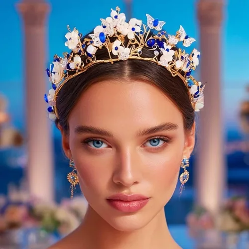 Vista 9 de Brishow Tocado de quinceañera con coronas de reina y mariposas doradas para mujer