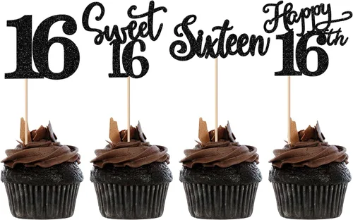 Vista 26 de Rsstarxi Paquete de 24 adornos con purpurina para cupcakes de 30 cumpleaños, treinta y 30 fabulosas selecciones de cupcakes, decoraciones para feliz