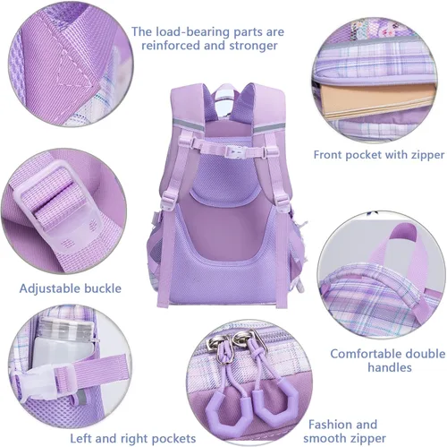 Vista 2 de KEBEIXUAN Linda mochila para niñas escolares, mochila con múltiples bolsillos para niños, mochila de gran capacidad para niñas de 6 a 12 años