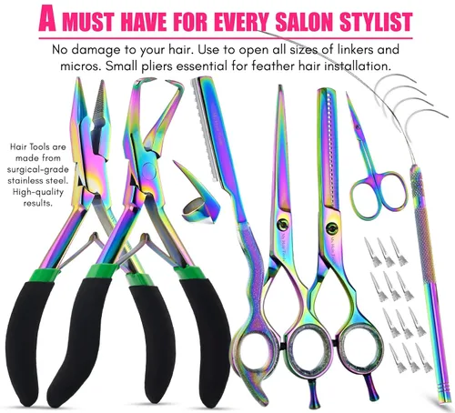 Vista 3 de My Hair Tools - Kit de extensión con removedor de cuentas de micro eslabones y alicates de engarce, tijeras para el cabello, herramientas de peinado