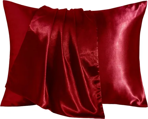Vista 8 de BEDSUM Paquete de 2 fundas de almohada de satén de seda para niños pequeños, fundas de almohada sedosas de lujo con cierre de sobre para bebés Negro