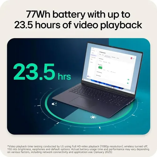 Vista 4 de LG gram 17" AI Copilot+ Laptop, Intel Ultra 9 288V CPU, 32 GB de RAM, 1 TB SSD, pantalla táctil antirreflejante de 17", gráficos Intel Arc, Wi-Fi 7
