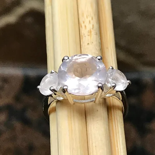 Vista 5 de Anillo de boda de plata esterlina 925 de cuarzo rosa rosa natural de 2.5 quilates, tamaño 5, 6, 7, 8, 9