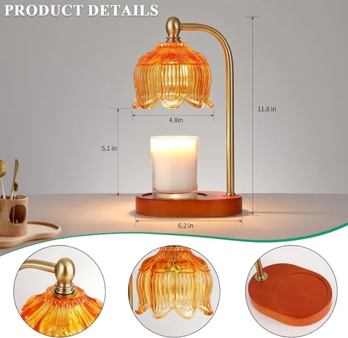 Vista 3 de MEIXISUE - Lámpara calentadora de velas con temporizador y atenuador, regalos de luz ámbar eléctrica para mujeres, lámpara calentadora de cera
