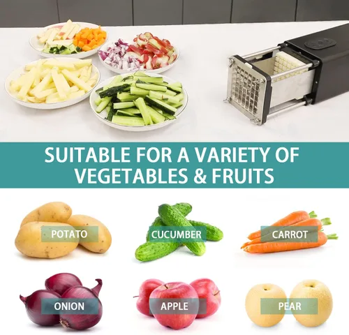 Vista 5 de Cortador Eléctrico de Papas Fritas, Cortador Profesional de Papas Fritas Comercial y Doméstico, Cortador de Papas con Cuchilla de 1/2 Pulgada y 3/8