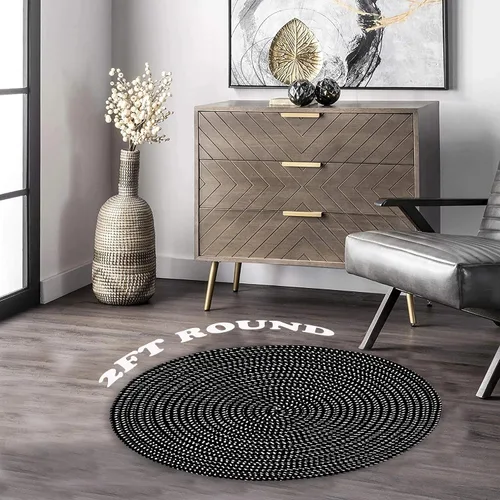 Vista 2 de Alfombras Redondas Tejidas a Mano para Sala de Estar, Dormitorio, Estudio, Cojín Base para Silla de Computadora, Alfombra Redonda, Elevador