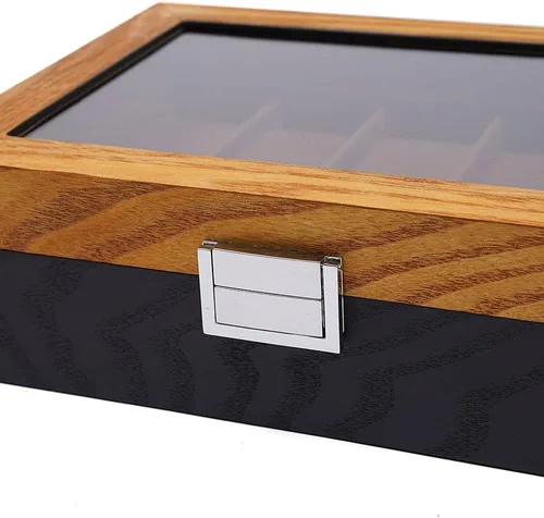 Vista 9 de Fetcoi Caja de reloj con 10 ranuras para reloj, de madera+tela de terciopelo para reloj organizador de relojes para hombres y mujeres, color negro