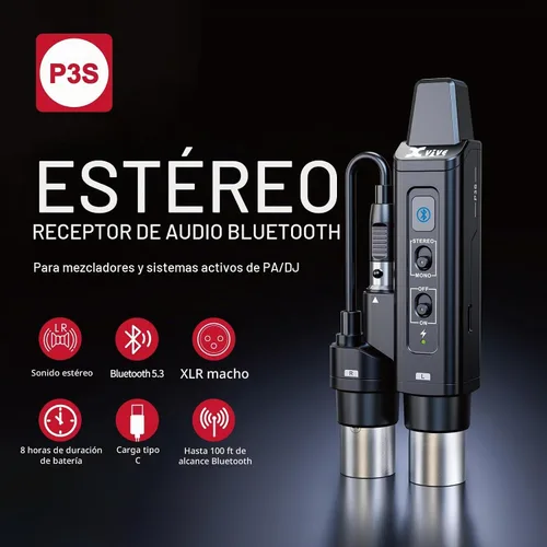 Vista 2 de Xvive P3S estéreo XLR receptor Bluetooth para mezclador de audio, PA activo