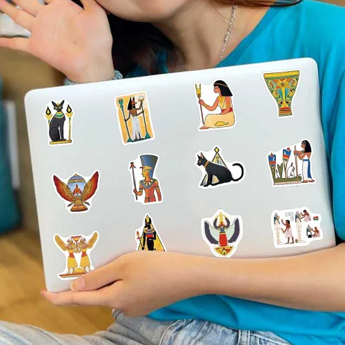 Vista 3 de Paquete de 50 calcomanías del Antiguo Egipto, vinilo impermeable, mitología egipcia, arte faraónico, esfinge, pirámides para laptop, álbumes