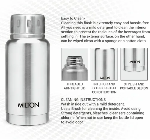 Vista 4 de Milton Botella de agua aislada de 5.4 oz (5.4 fl oz) de acero inoxidable de doble pared para bebidas calientes y frías, tapa de rosca simple a