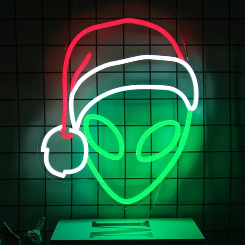 Vista 11 de Sleigh All Day - Letrero de luces de neón de Navidad, letras verdes, luces de neón LED para pared, palabras de Navidad, letrero luminoso de neón