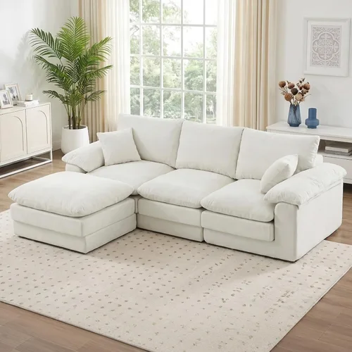 Vista 16 de Sofás seccionales de nube deshuesada de 110 pulgadas para sala de estar, sofá modular en forma de L con otomana, moderno y cómodo sofá nube con Negro