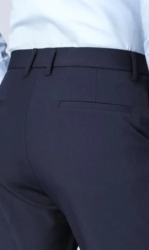 Vista 3 de ESSYSHE Pantalones de vestir ajustados para hombre, pantalones de vestir con frente plano y acampanados, pantalones de vestir elásticos para hombre