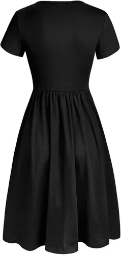 Vista 4 de OUGES - Vestido estilo skater con botones cuello en V y con bolsillos para mujer