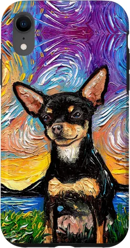 Vista 25 de Negro y bronceado liso Chihuahua Starry Night Dog ilustraciones caso para iPhone 17