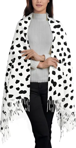 Vista 7 de Bufandas de moda para mujer, estampado dálmata, cómodo chal largo, suave y grueso cálido bufanda de invierno