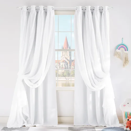 Vista 30 de PONY DANCE Cortinas Opacas con Superposición de Gasa, Cortinas de Doble Capa con Aislamiento Térmico Mix & Match para Oscurecer Habitaciones