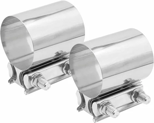 Vista 17 de Abrazadera de Escape de 2.5", Abrazadera de Banda de Junta a Tope de 2 1/2" Conector de Manguito de Acero Inoxidable para Silenciadores, Tubos