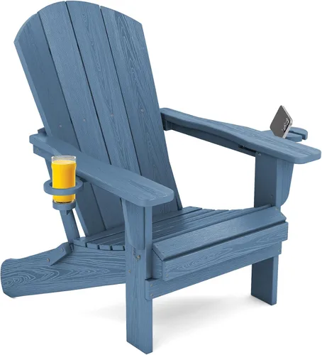 Vista 34 de SERWALL Silla Adirondack plegable, Silla Adirondack HDPE con textura de madera - gris