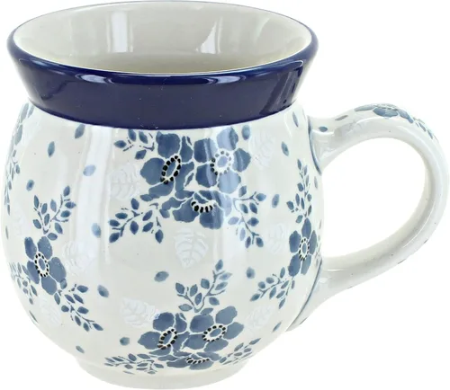 Vista 10 de Blue Rose Polish Pottery - Blue Alyce Bubble Mug - 16 oz - Unique Shape Mug for Coffee & Tea