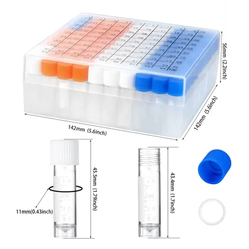 Vista 2 de 100 piezas viales pequeños de plástico de 2ml con tapas de rosca, tubos de muestra, criotubos, material PP, libre de DNasa, RNasa, ADN humano