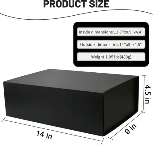 Vista 2 de YINUOYOUJIA Cajas de regalo grandes negras con tapa, caja de regalo magnética de 14 x 9 x 4.5 pulgadas con cinta, tarjetas y sobres para regalos