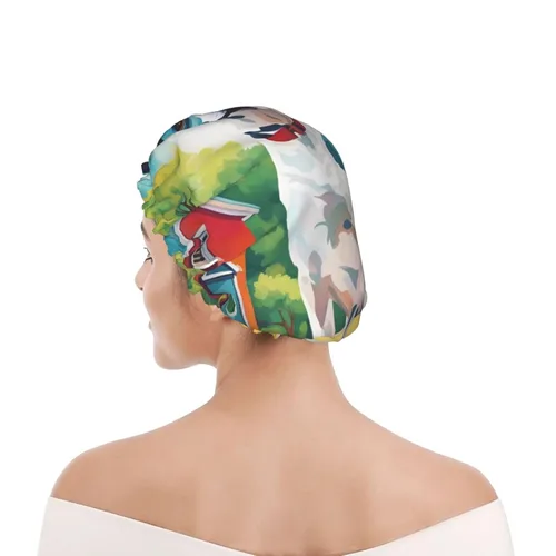 Vista 8 de A Home Dog - Gorro de ducha reutilizable de doble capa impermeable con cordón elástico para limpieza del hogar, cuidado facial, ducha
