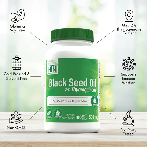 Vista 4 de Negro comino aceite de semillas 500 mg Primera prensado en frío – no-gmo, HTN0067, 1 High Potency Black Cumin Seed Supplement 3rd Party Tested