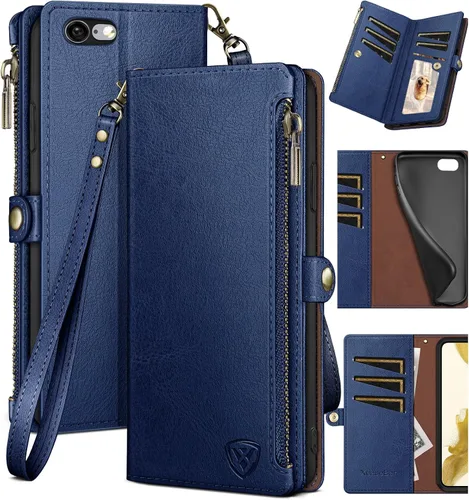 Vista 7 de XcaseBar Funda tipo cartera para iPhone 6S Plus/6 Plus de 5.5 pulgadas con cremallera para tarjetas de crédito, libro con tapa, funda de piel