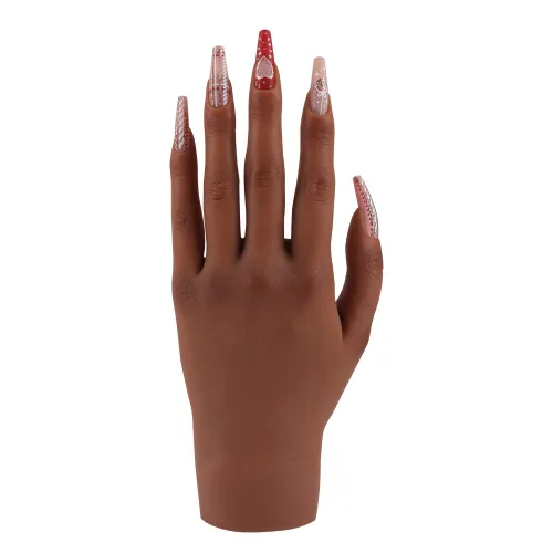 Vista 7 de Mano de práctica de silicona para uñas acrílicas, manos falsas para practicar uñas postizas, mano de maniquí para práctica de uñas y arte de uñas
