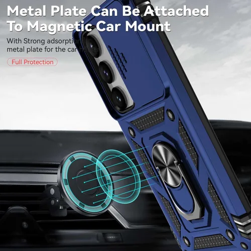 Vista 6 de Funda para Galaxy S23, Samsung S23 S911U con protector de pantalla de vidrio templado y cubierta para cámara deslizante, anillo magnético soporte