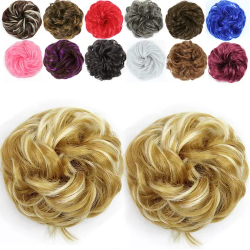 Vista 27 de 2 extensiones de cabello desordenado para moño (12) Banda de goma ondulada y rizada elástica para coleta de caballo