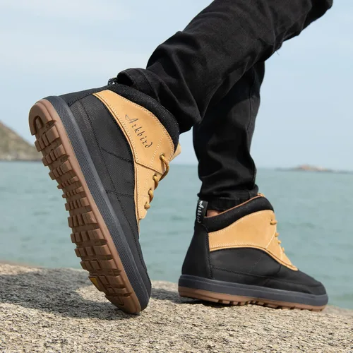 Vista 9 de Botas Oxford de cuero a la moda para hombre, botas de tobillo casuales de media caña para hombre