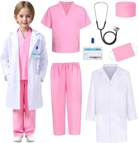 Vista 8 de Disfraz de médico para niños, disfraz de médico de Halloween, cumpleaños, cosplay, día de la carrera, juego de rol Azul