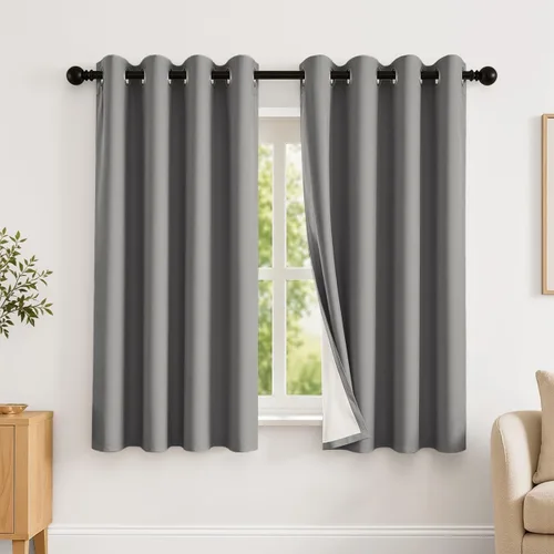 Vista 68 de 2 paneles de cortinas 100% opacas, de peso medio, con aislamiento térmico y ojales para dormitorio, sala de estar, tratamiento de ventana
