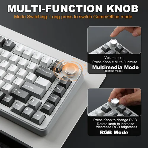 Vista 7 de YUNZII Teclado mecánico inalámbrico B75 PRO, diseño del 75% con perilla, estructura personalizada de junta de intercambio rápido, interruptores