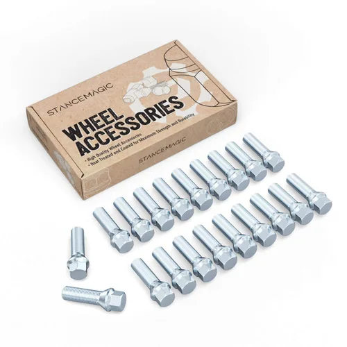 Vista 12 de 10 piezas de birlos plateados de 12 x 1.5 (longitud de vástago de 26 mm, base cónica) de longitud OEM - Compatibles con BMW 128i 135i 318i 320i 325i