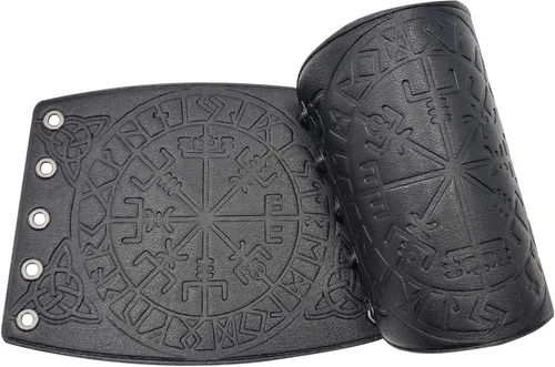 Vista 2 de Brazaletes de cuero para hombre, pulsera medieval, joyería vikinga, disfraz de cosplay