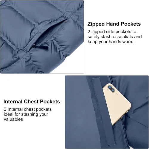 Vista 4 de Little Donkey Andy Men's Puffer Jacket Lightweight Warm Winter Coat With 4 Pockets Full Zip Windproof Insulated Hooded Jacket