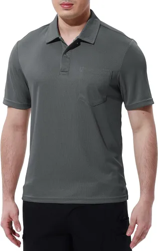 Vista 4 de TBMPOY Polo para hombre con bolsillo, manga corta, secado rápido, informal, para deportes al aire libre