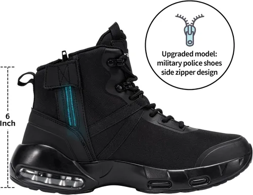 Vista 3 de Botas tácticas militares para hombre, impermeables, de 6 pulgadas, ligeras, duraderas, con cremallera lateral, botas de combate para trabajo