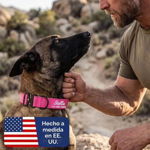 Vista 5 de Collar de Perro Personalizado Premium - Collar de Perro Táctico de Servicio Pesado con Nombre y Número de Teléfono, Collares de Perro para Perros