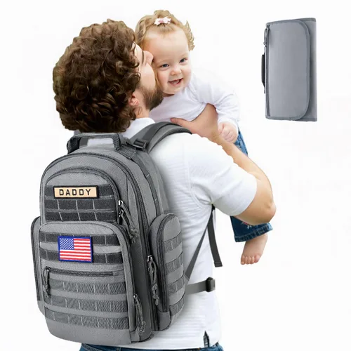 Vista 13 de SHARKMOUTH Mochila para pañales para papá y mamá, paquete de pañales militares Molle con soportes aislados para botellas y bolsillo para toallitas